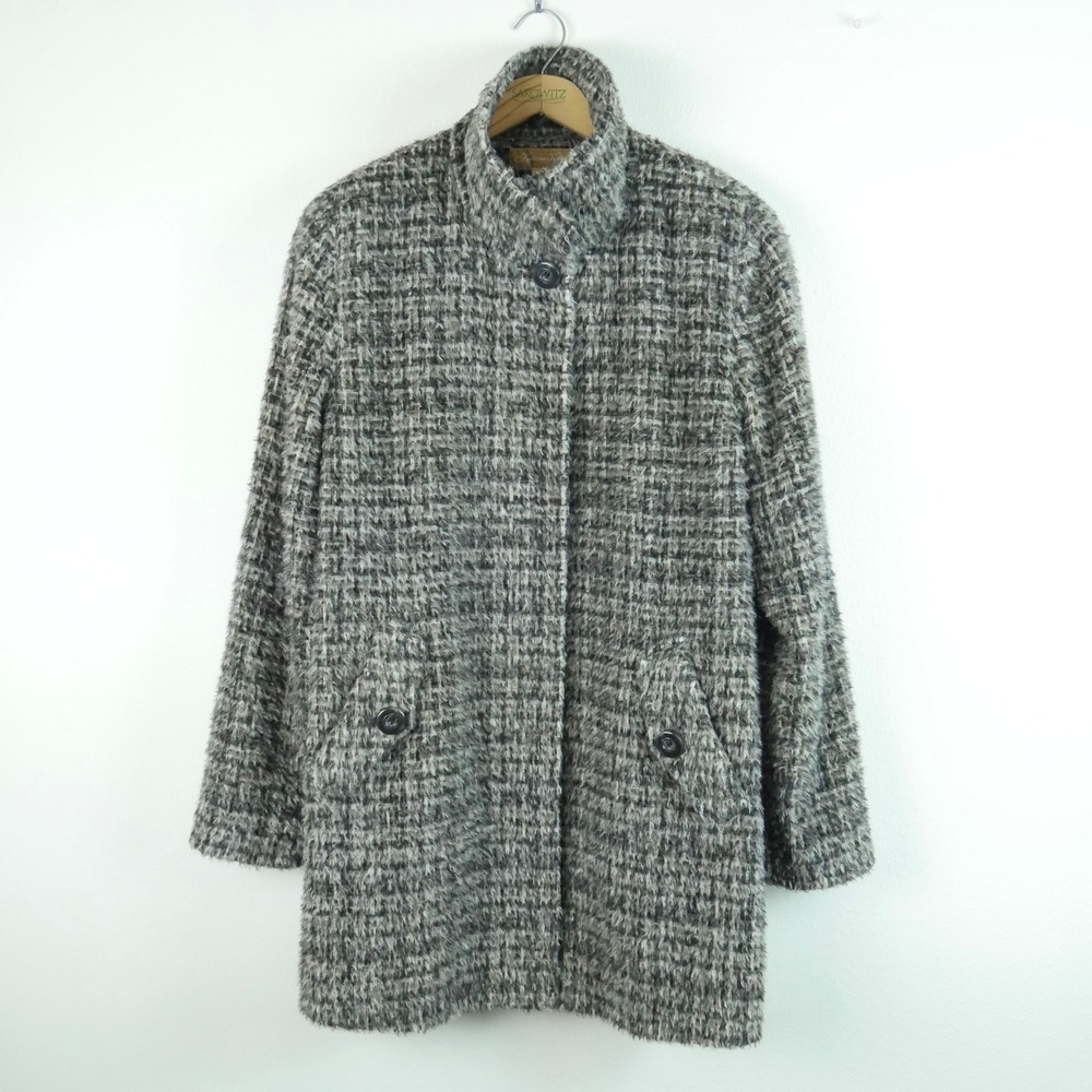 Katherine Kelly Wool Alpaca Tweed Coat Grey Black Textured Quiet Luxury 10